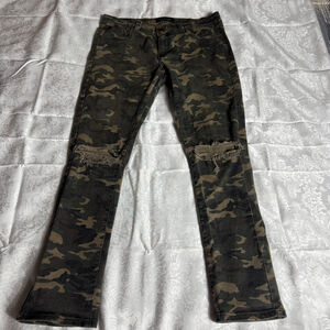 Men's PLATFORM Skinny Camo Jeans Waist 36x32 Green Brown